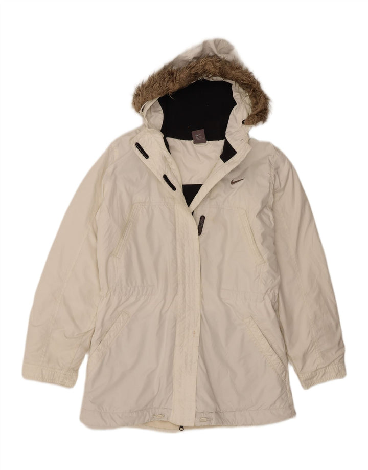 Nike vindjakke med hætte til kvinder UK 14/16 Stor hvid polyester