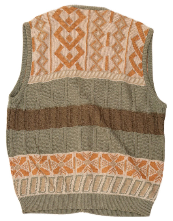 Enrico Coveri Herre ærmeløs cardigan sweater Medium Grøn Geometrisk