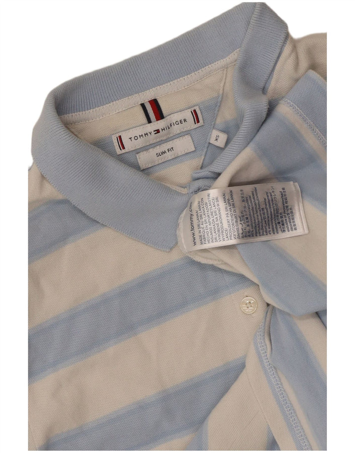 TOMMY HILFIGER Dame Slim Fit Polo Shirt UK 6 XS blå stribet bomuld
