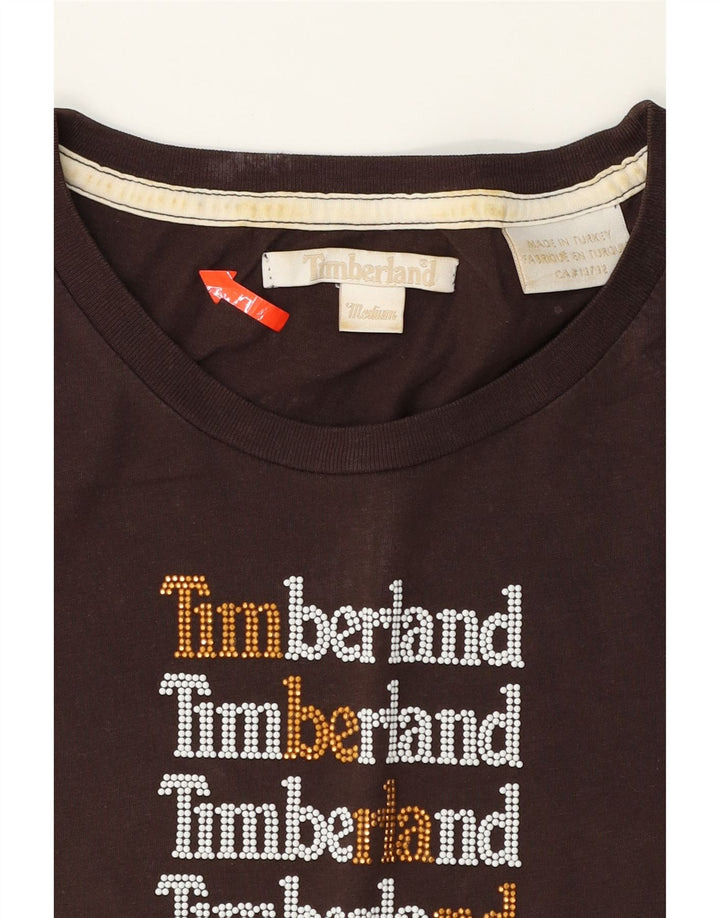 TIMBERLAND Womens Graphic Top Long Sleeve UK 12 Medium Brown Cotton Vintage Timberland and Second-Hand Timberland from Messina Hembry 