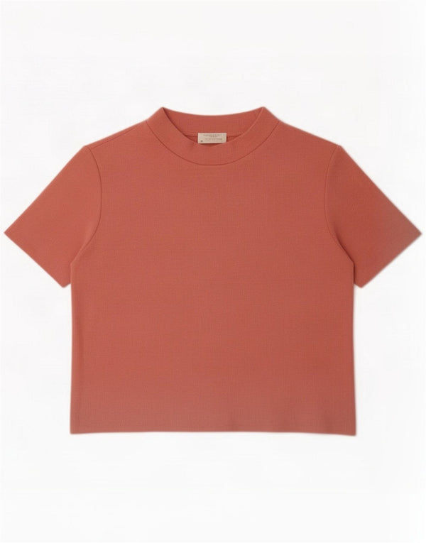 Zara Dame Trafaluc Crop T-Shirt Top UK 12 Medium Pink Cotton