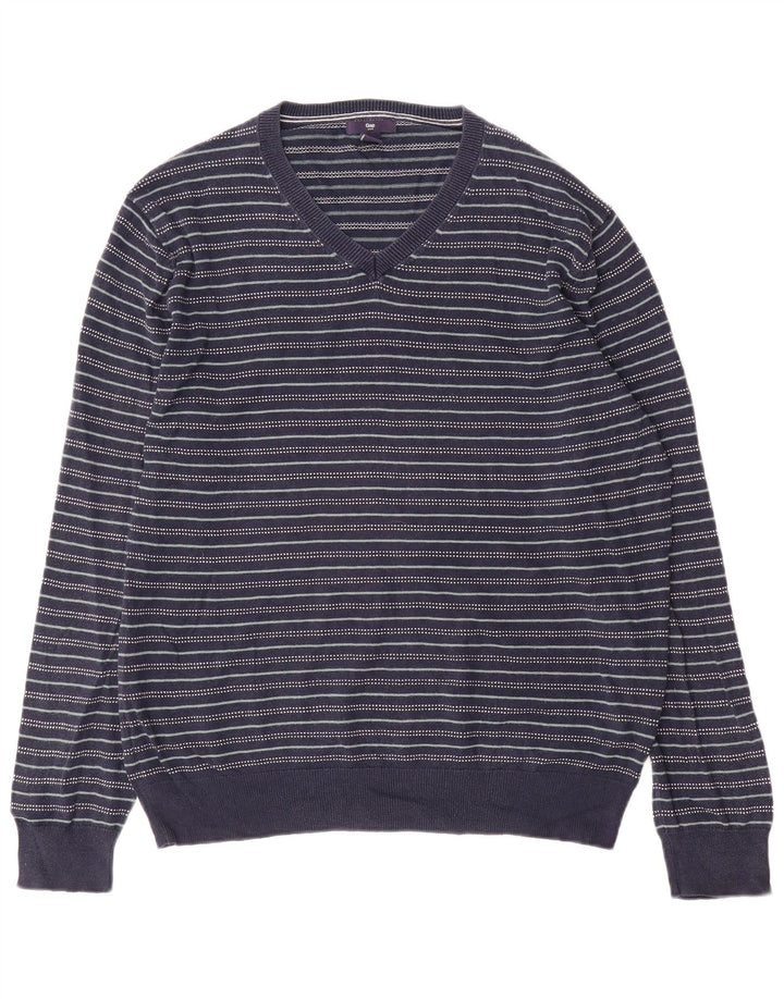 Gap Herre V-hals sweater Medium Marineblå Stribet bomuld