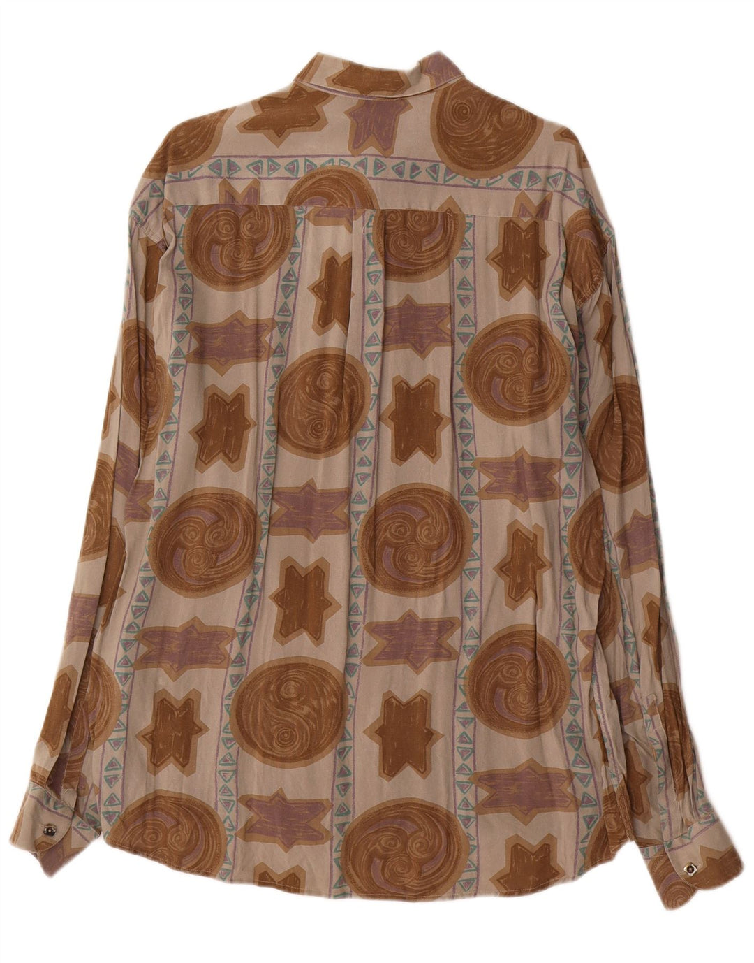 Vintage herre abstrakt mønster skjorte medium brun viskose