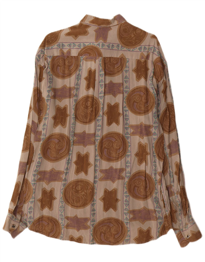Vintage herre abstrakt mønster skjorte medium brun viskose