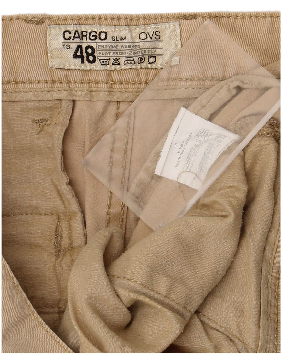 OVS Herre Slim Cargo Bukser IT 48 Medium W34 L32 Beige Bomuld