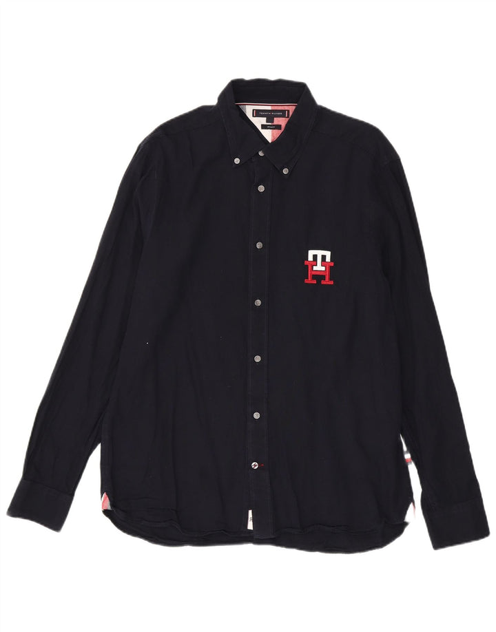Tommy Hilfiger Herre Regular Fit skjorte Stor marineblå bomuld