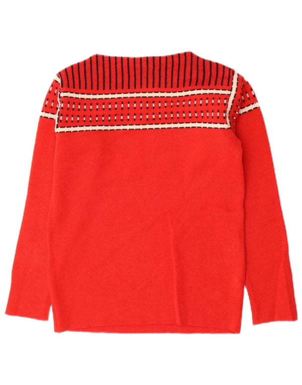 Vintage Dame Boat Neck Jumper Sweater UK 10 Small Red Geometric