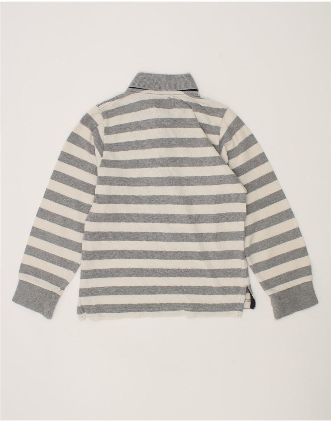 JOY Boys Long Sleeve Polo Shirt 5-6 Years Grey Striped Vintage Joy and Second-Hand Joy from Messina Hembry 