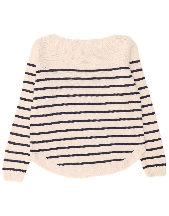 Marks & Spencer Dame Boat Neck Jumper Sweater UK 12 Mellem hvid stribet
