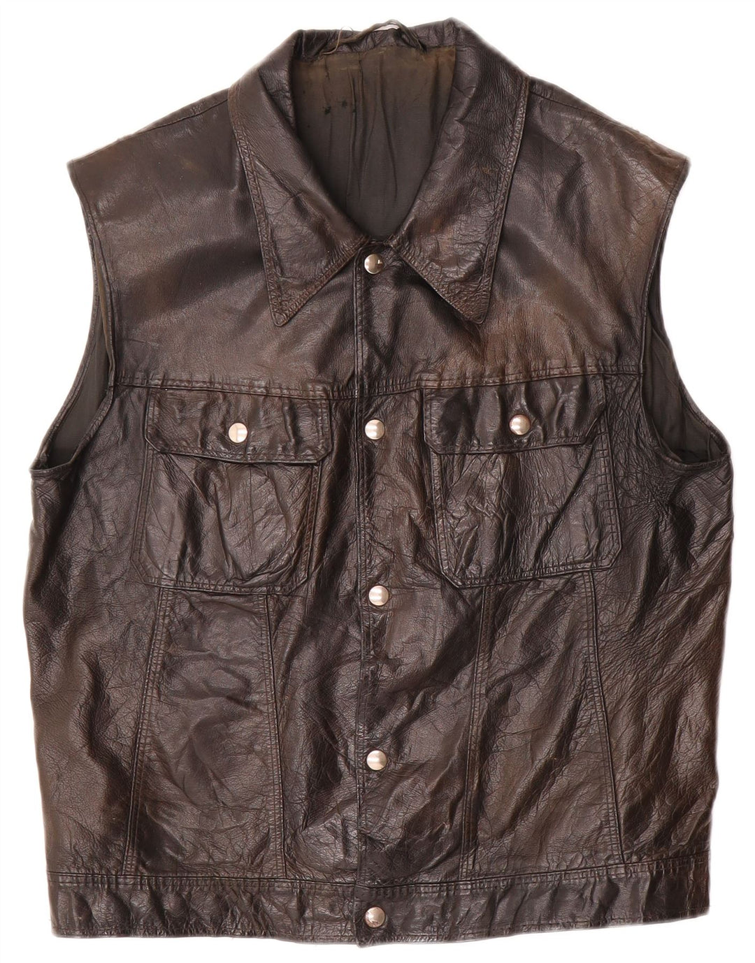 Vintage Herre Læder Gilet UK 38 Medium Black