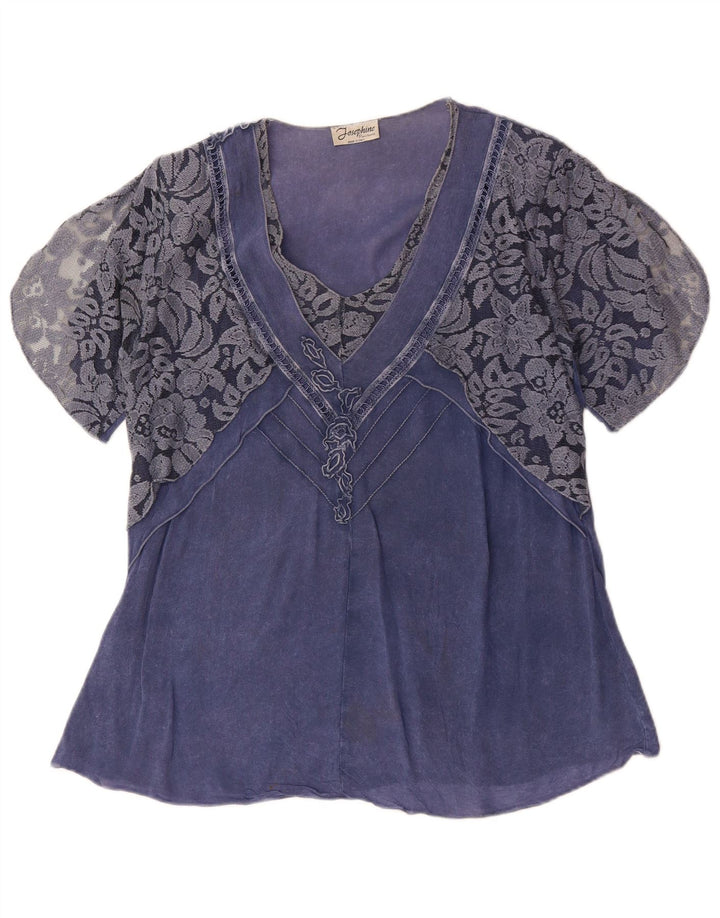 JOSEPHINE Dame Bluse Top UK 16 Large Blue Floral