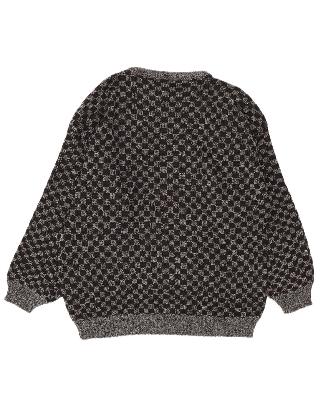 Vintage herre V-hals sweater stor grå geometrisk akryl