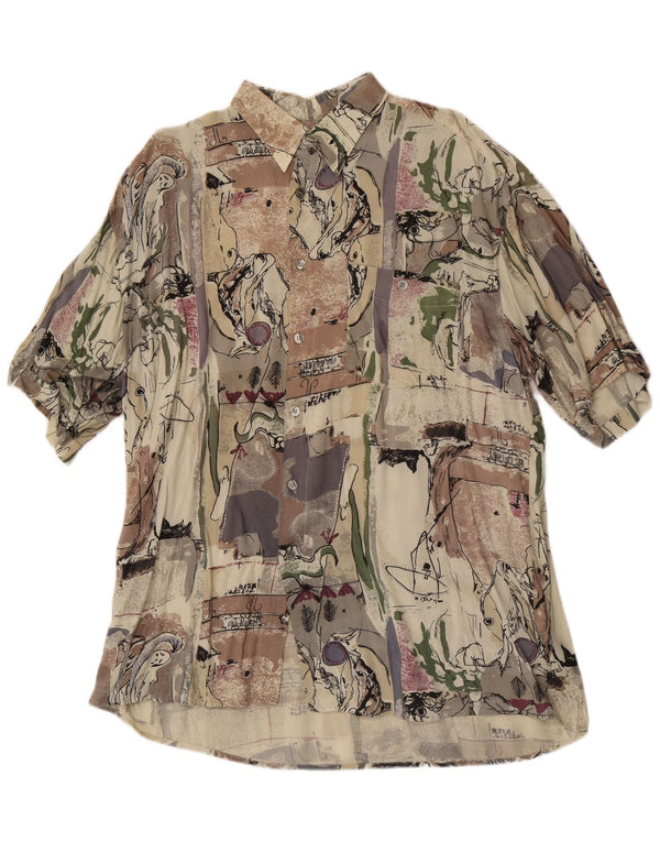 Vintage herre abstrakt mønster kortærmet skjorte størrelse 43/44 XL Beige
