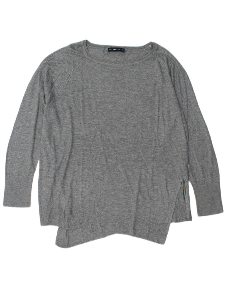 Zara Dame Oversized Boat Neck Jumper Sweater UK 16 Large Grey