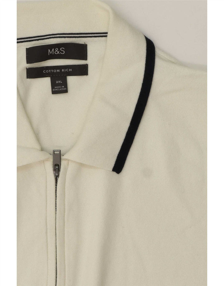 Marks & Spencer Herre Polo Neck Jumper Sweater 2XL Hvid Stribet