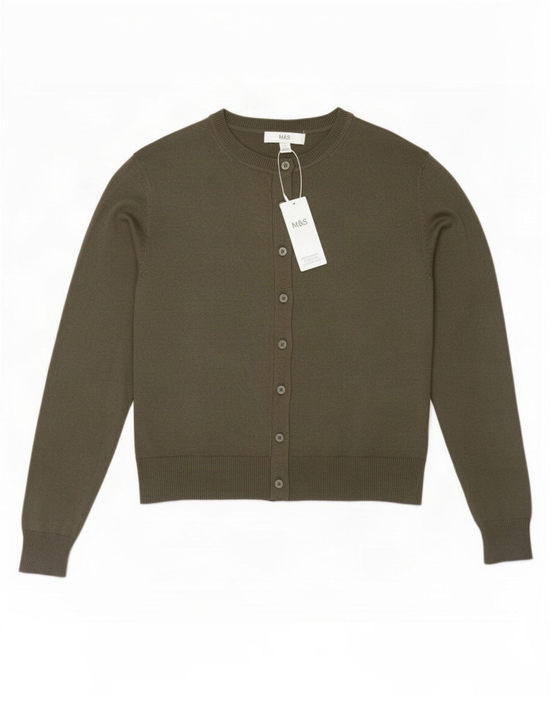 Marks & Spencer Dame Crop Cardigan Sweater UK 12 Medium Khaki Viscose