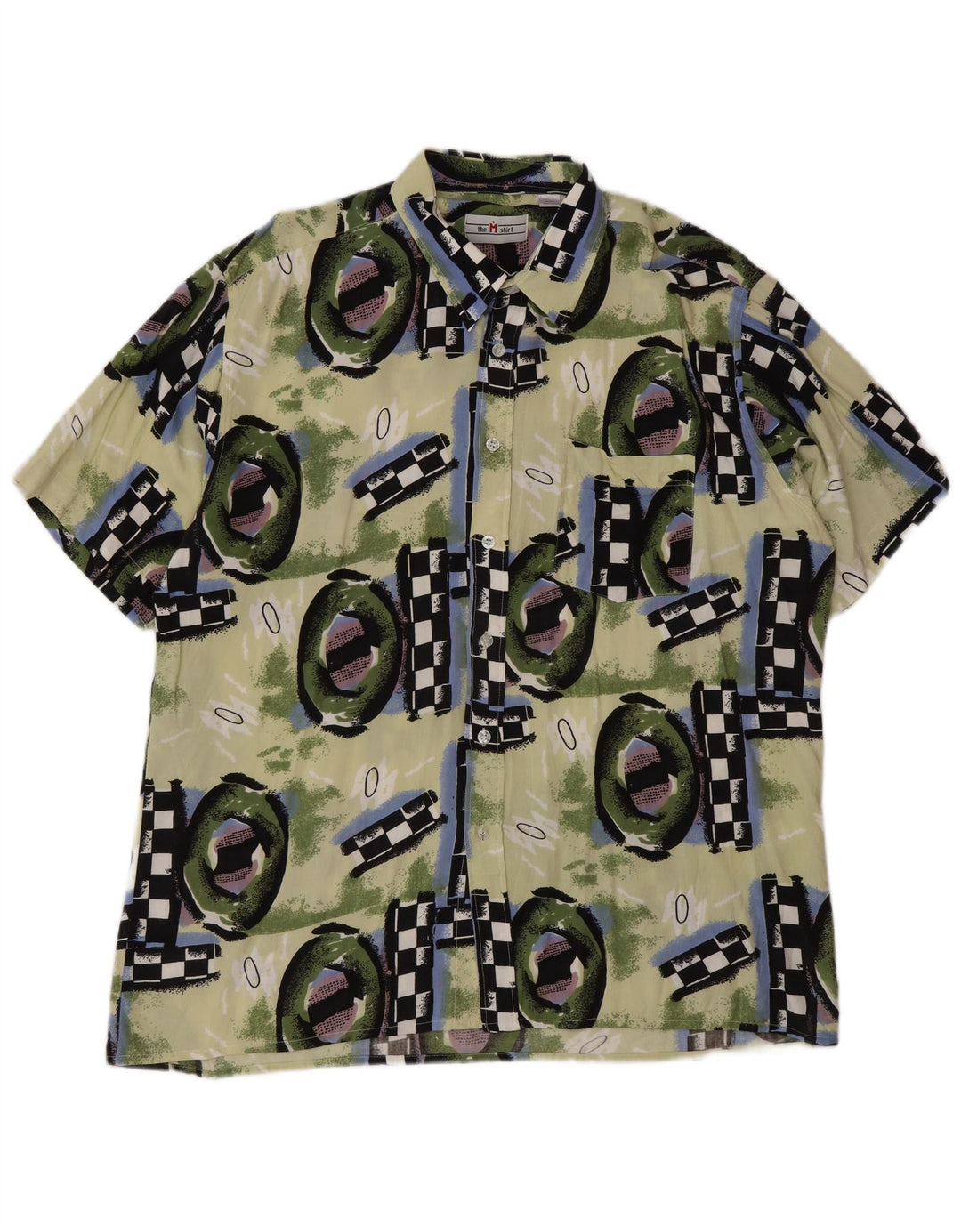 Vintage kortærmet herreskjorte 2XL flerfarvet geometrisk viskose