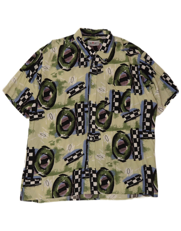 Vintage kortærmet herreskjorte 2XL flerfarvet geometrisk viskose
