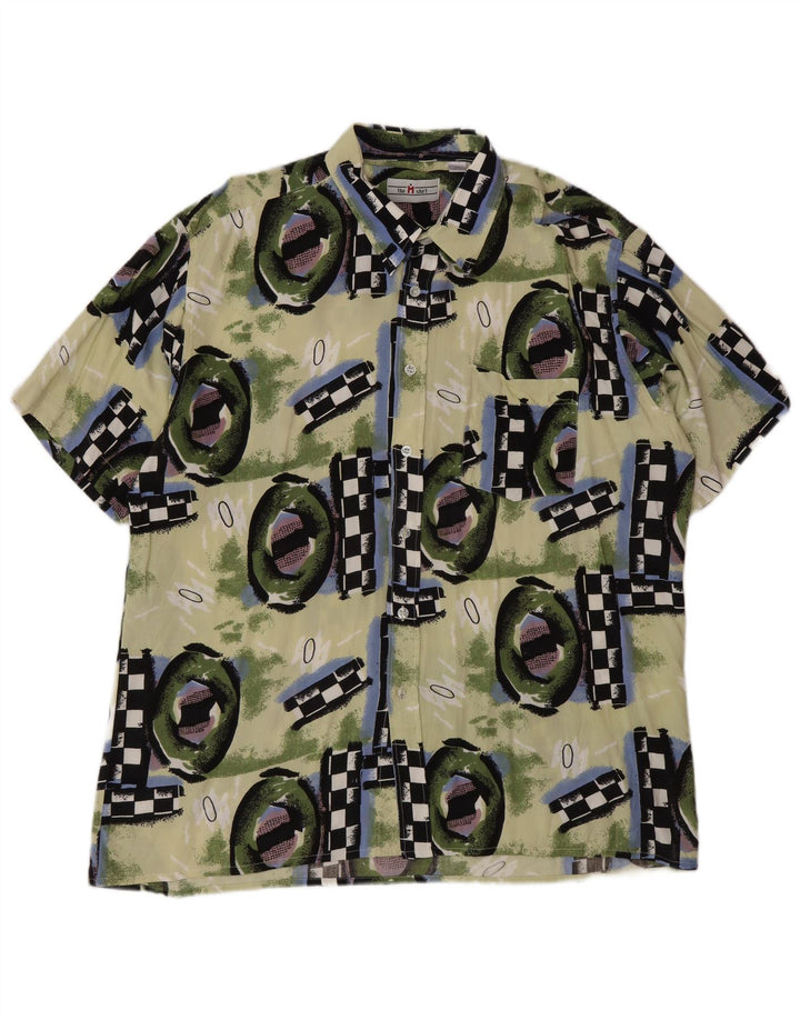 Vintage kortærmet herreskjorte 2XL flerfarvet geometrisk viskose