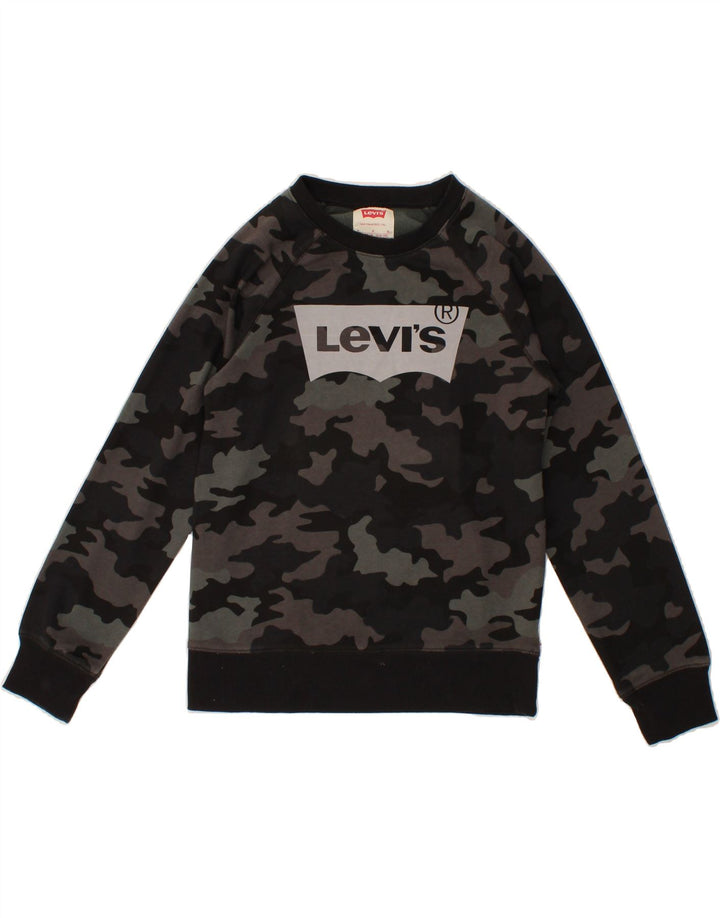 LEVI'S Boys Graphic Sweatshirt Jumper 12-13 Years Large Grey Camouflage Vintage Levi's and Second-Hand Levi's from Messina Hembry 