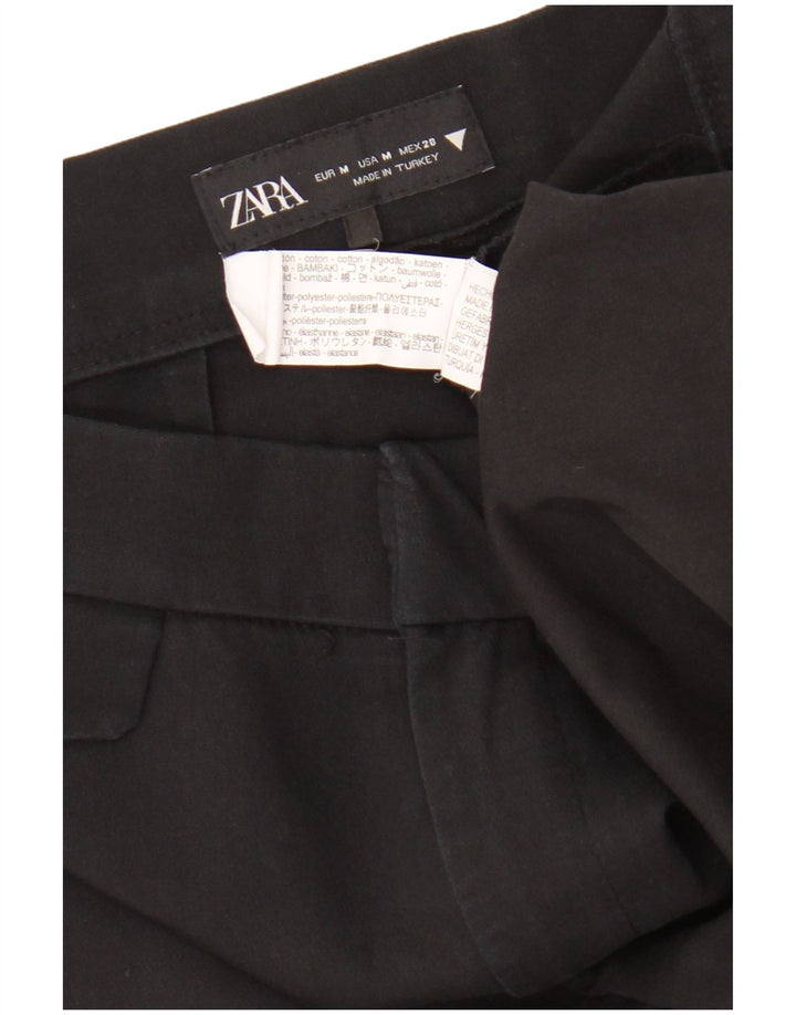 Zara Dame Bootcut Cropped Trousers Medium W28 L25 Sort Bomuld