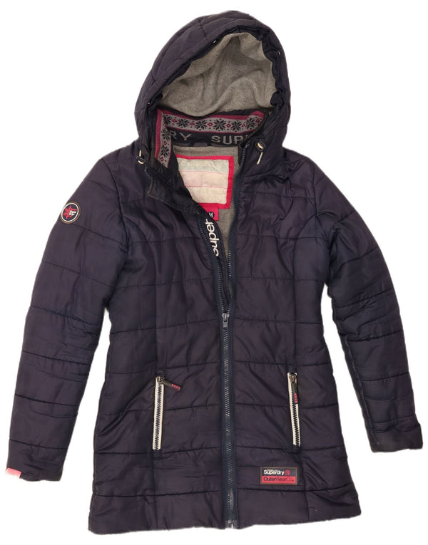 Superdry, grafisk polstret hættefrakke til kvinder UK 14 Medium Navy Blue Winter