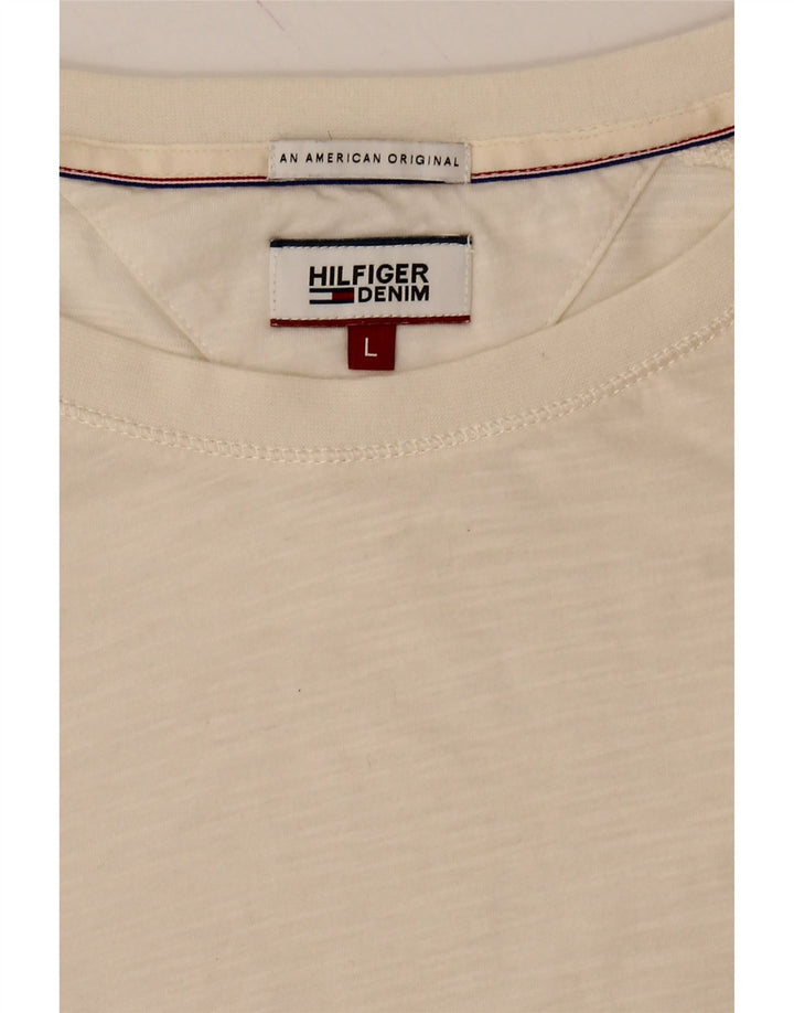 TOMMY HILFIGER Womens T-Shirt Top UK 16 Large Off White Vintage Tommy Hilfiger and Second-Hand Tommy Hilfiger from Messina Hembry 
