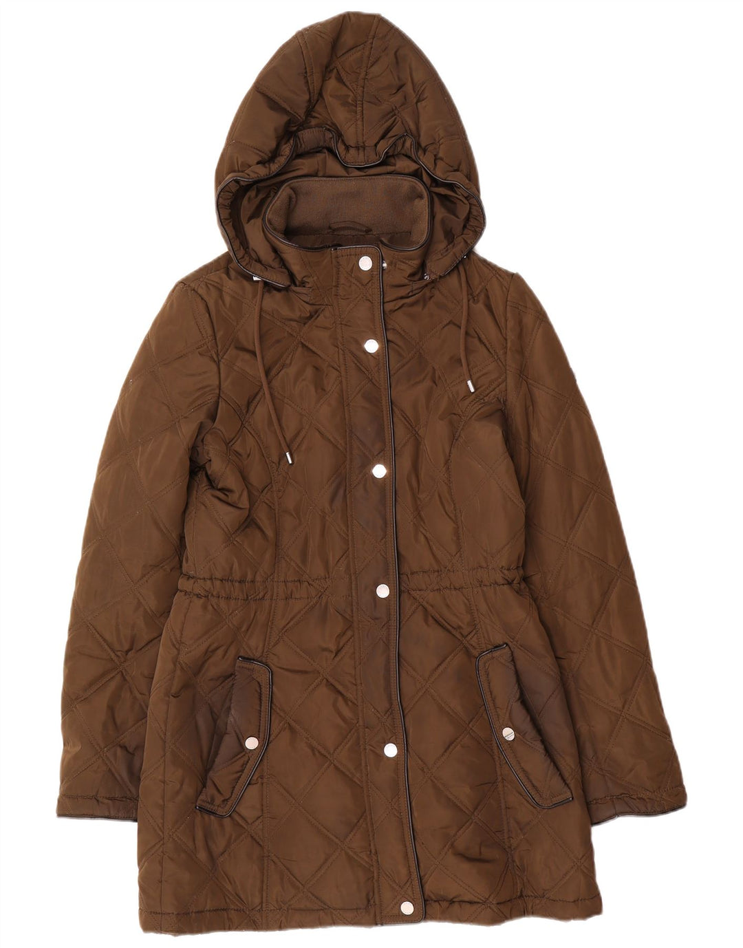 Dkny Dame Hætte Quiltet Jakke UK 10 Lille Brun Polyester