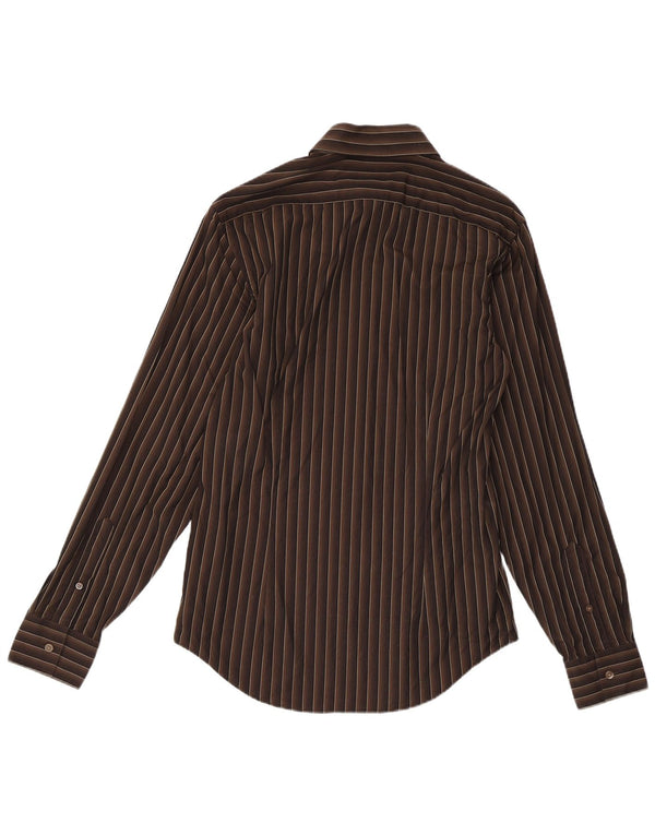 Calvin Klein Herre Slim Fit Skjorte Størrelse 15 38 Medium Brun Nålestribet Bomuld
