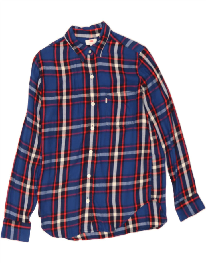 LEVI'S Womens Flannel Shirt UK 6 XS Blue Plaid Viscose Vintage Levi's and Second-Hand Levi's from Messina Hembry 