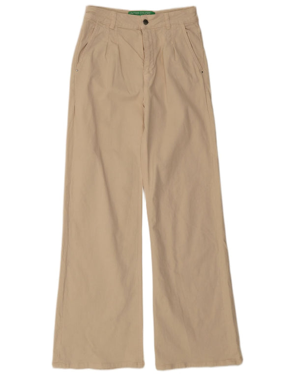 Benetton Dame Jeans med brede ben, høj talje, UK 8 Small W26 L31 Beige Bomuld