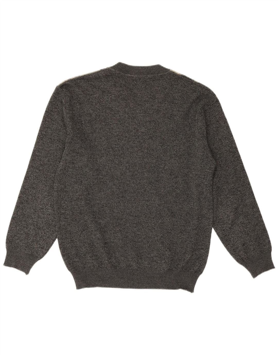 Vintage herre V-hals sweater mellemgrå geometrisk merinould