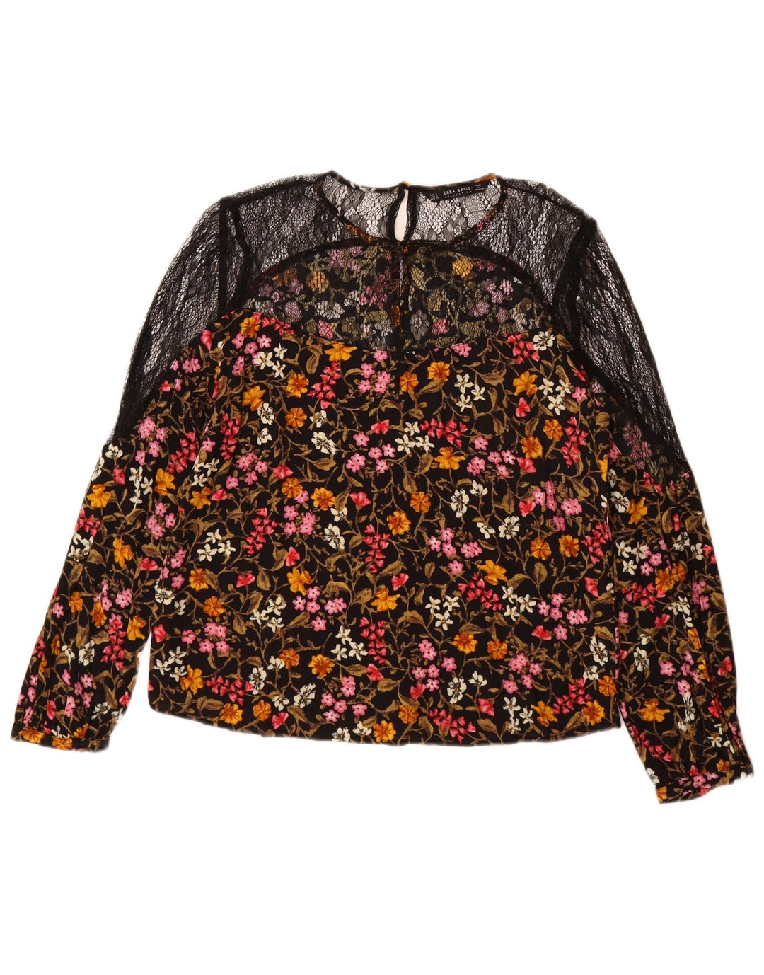 Zara Dame Langærmet Bluse Top UK 10 Small Multicolored Floral Viscose
