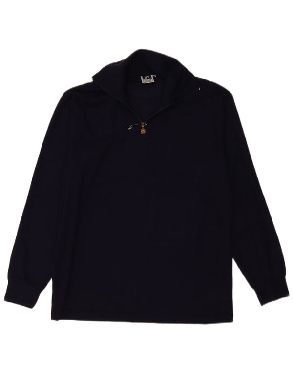 Vintage Herre Zip Neck Jumper Sweater IT 50 Medium Navy Blue Uld