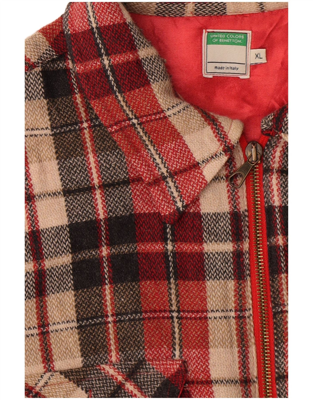 Benetton Womens Overshirt Oversized skjorte UK 18 XL rødternet polyester
