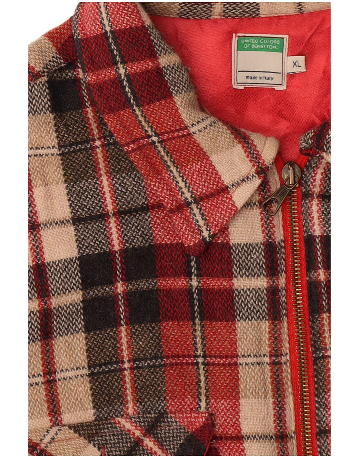 Benetton Womens Overshirt Oversized skjorte UK 18 XL rødternet polyester