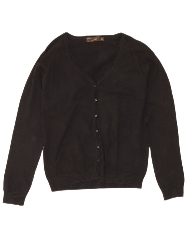 Zara Dame Cardigan Sweater UK 14 Stor Sort Bomuld