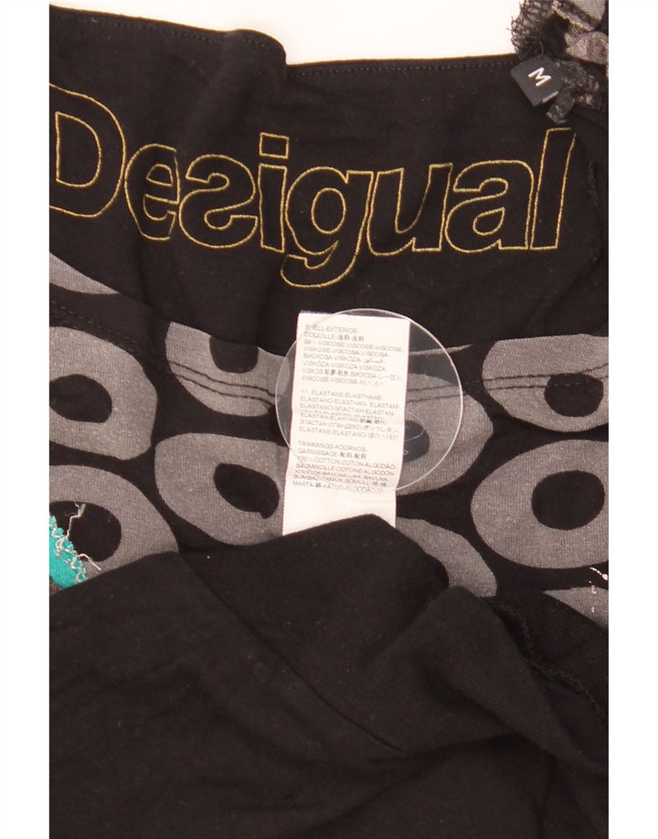 Desigual Dame Grafisk Bluse Top UK 14 Medium Sort Geometrisk Viscose