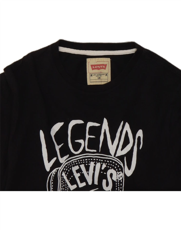 LEVI'S Boys Graphic T-Shirt Top 15-16 Years Black Vintage Levi's and Second-Hand Levi's from Messina Hembry 