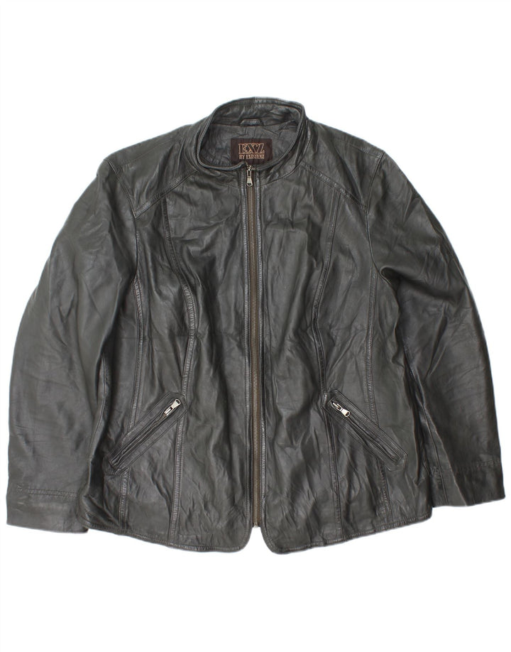VINTAGE Womens Leather Jacket IT 52 2XL Black Leather