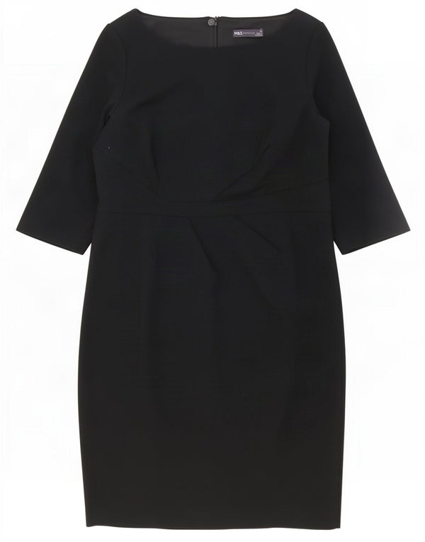 Marks & Spencer Womens 3/4 Sleeve Sheath Dress UK 20 2XL Black Polyester