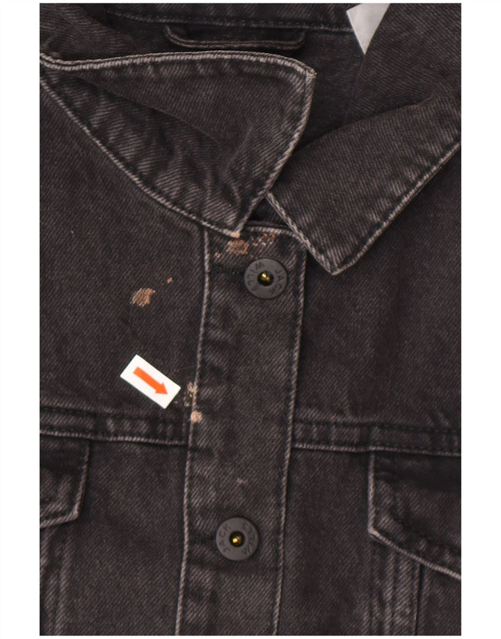 JACK WILLS Dame Oversized Crop Denim Jacket UK 10 Small Grey Bomuld