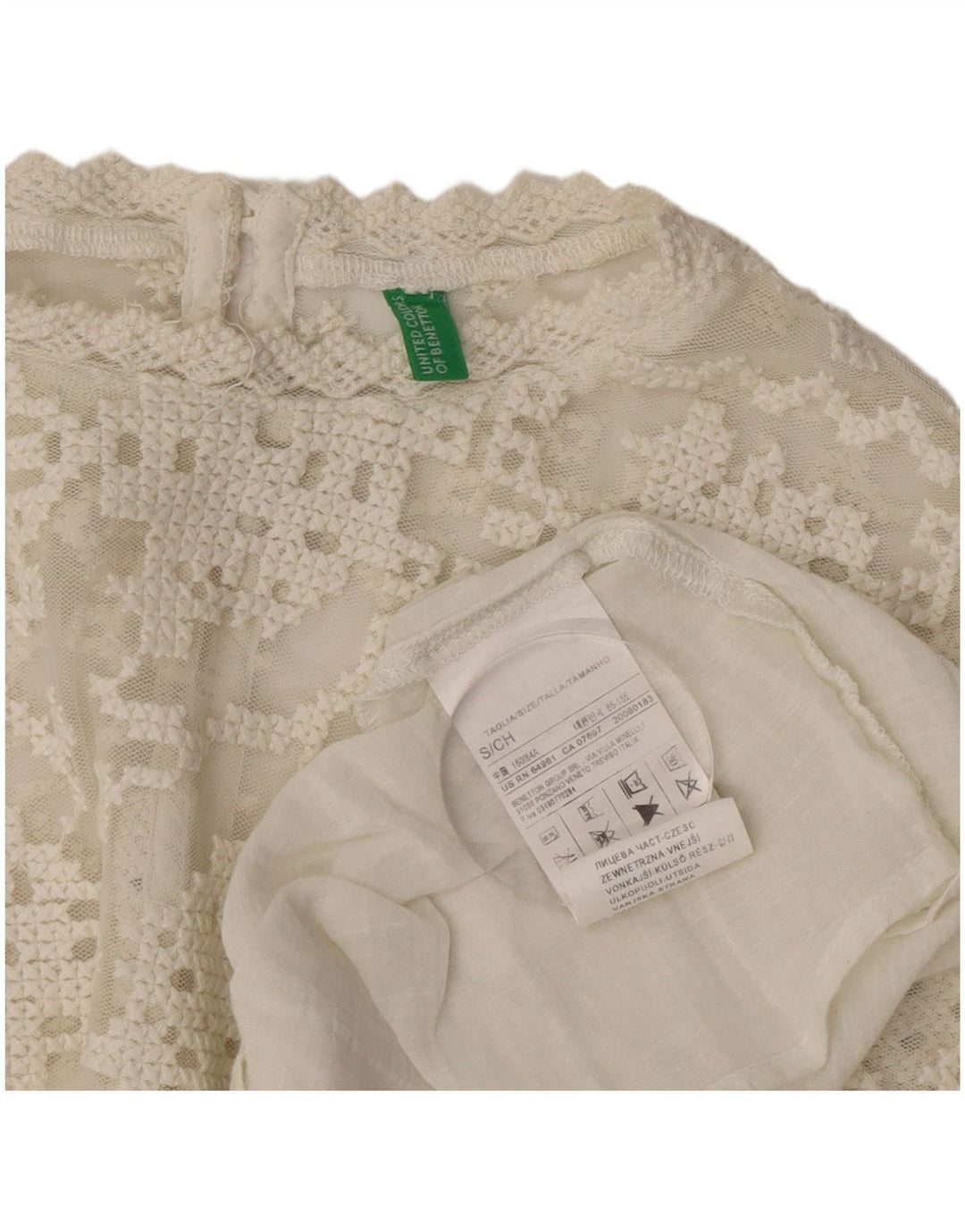 Benetton Dame Langærmet Oversized Bluse Top UK 10 Small White Bomuld
