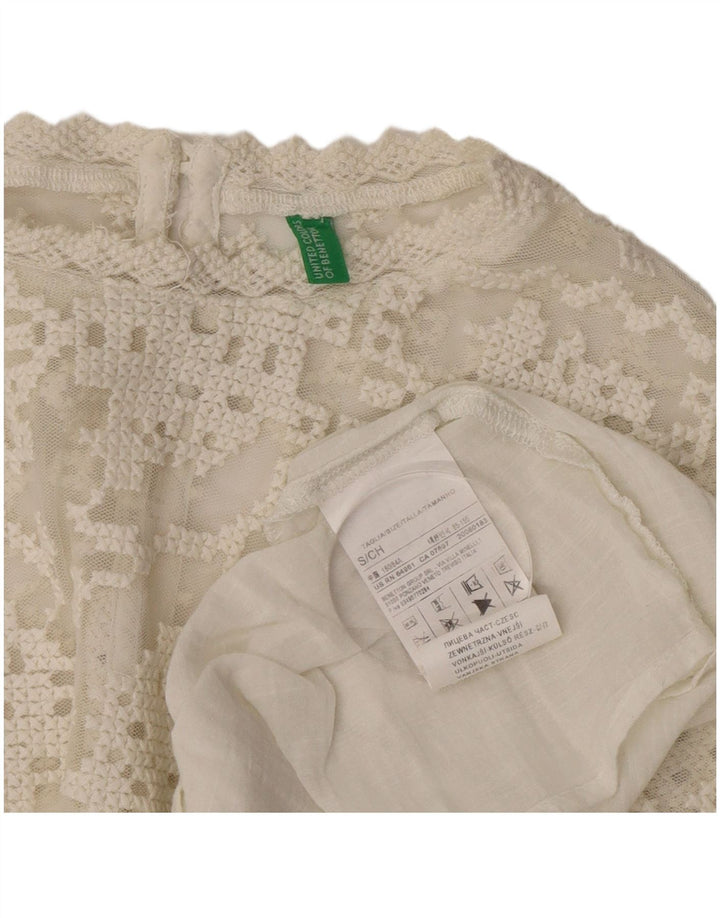 Benetton Dame Langærmet Oversized Bluse Top UK 10 Small White Bomuld