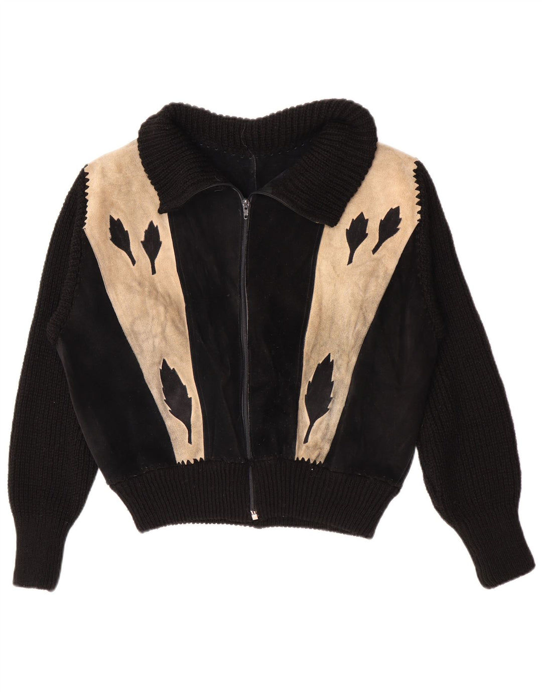 Vintage Dame Bomber Ruskindsjakke UK 16 Large Black Colourblock