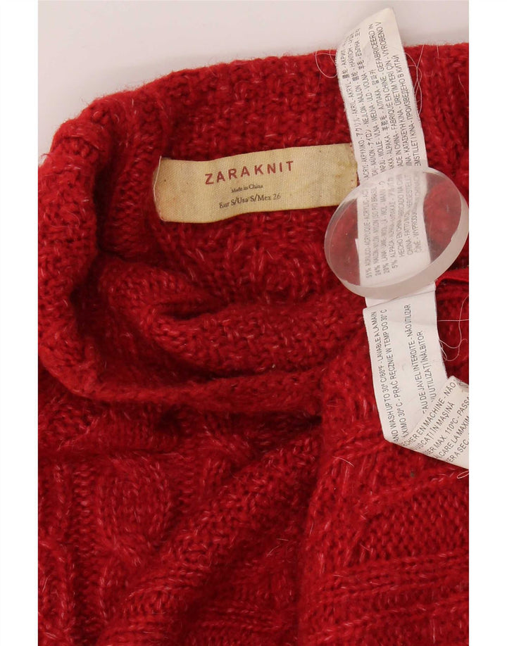 Zara Dame Turtle Neck Jumper Sweater UK 10 Lille Rød Akryl