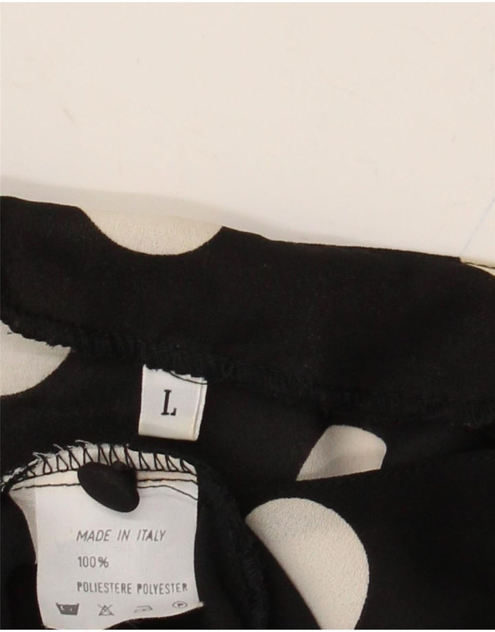 VINTAGE Kortærmet skjortebluse til kvinder UK 16 Stor sort polka Dot
