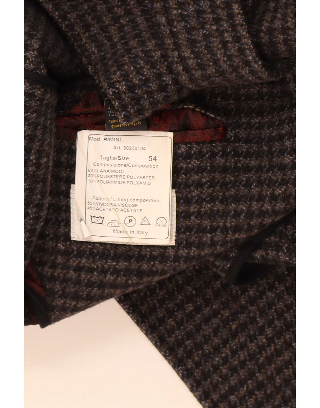 Vintage Herre Ærtefrakke IT 54 XL Grå Houndstooth Uld