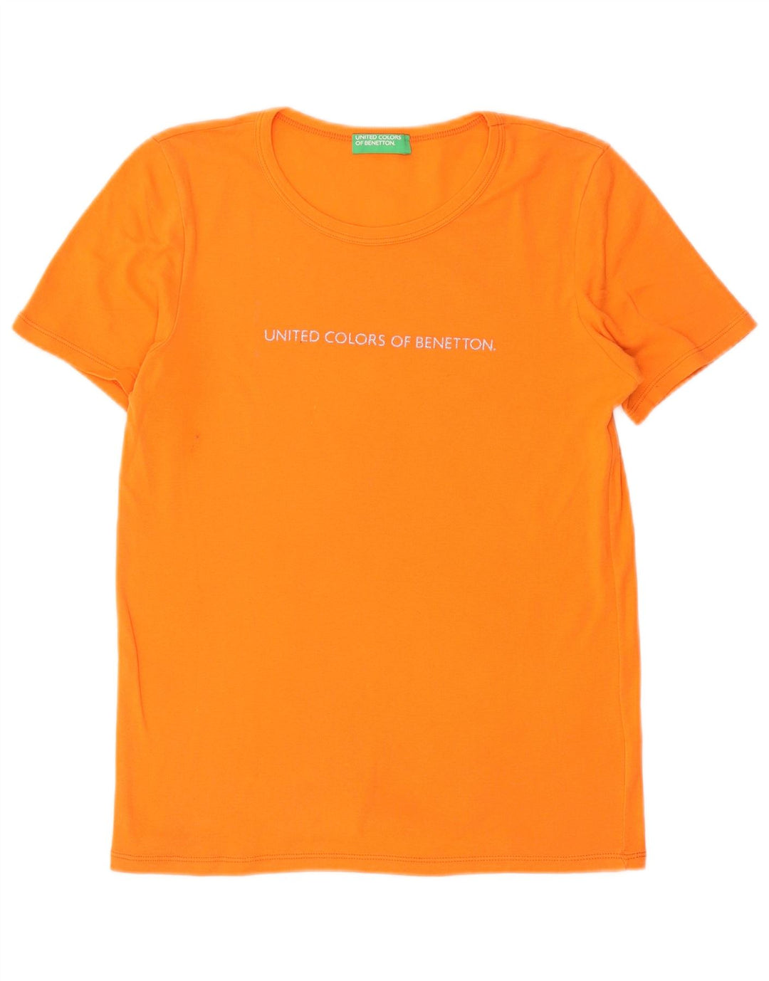 Benetton Dame Grafisk T-Shirt Top UK 14 Medium Orange