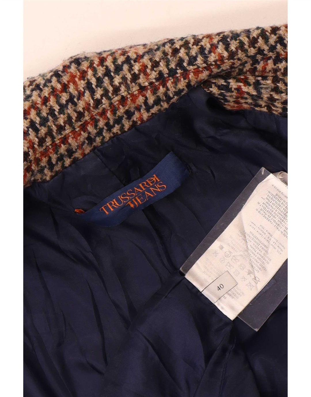 Trussardi Jeans Dame Overfrakke IT 40 Lille Multifarvet Houndstooth Uld